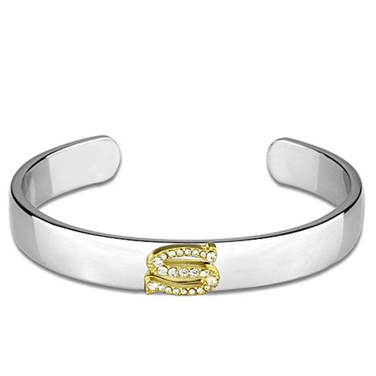 Alamode Reverse Two-Tone White Metal Bangle with Top Grade Crystal in Clear - Alamode