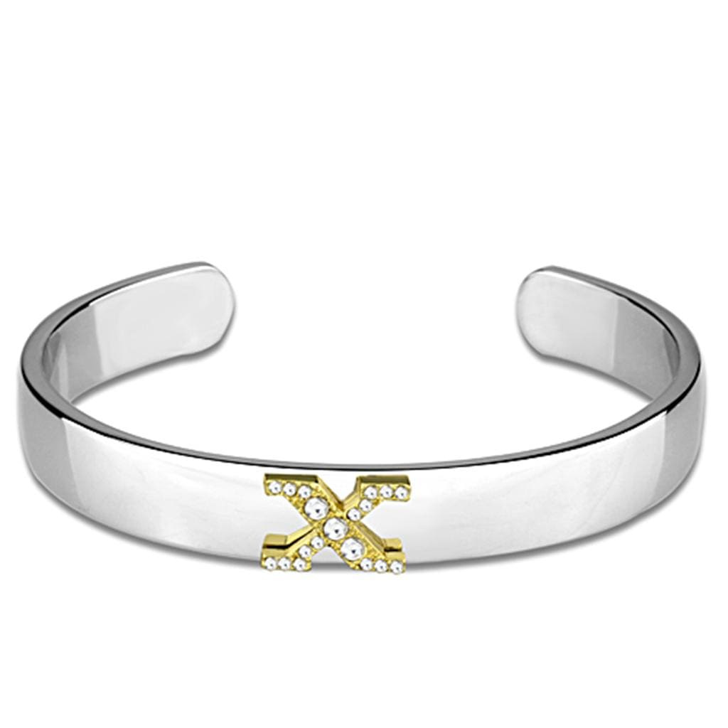 Alamode Reverse Two-Tone White Metal Bangle with Top Grade Crystal in Clear - Alamode