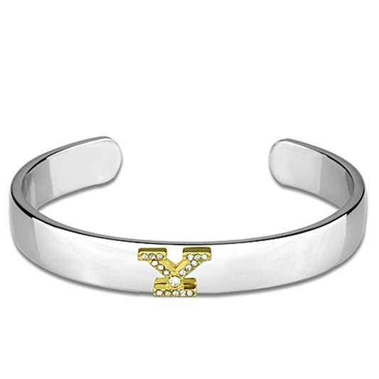 Alamode Reverse Two-Tone White Metal Bangle with Top Grade Crystal in Clear