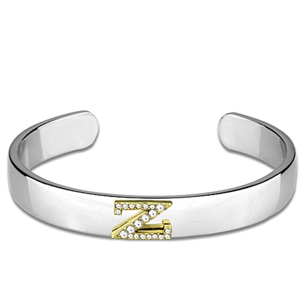 Alamode Reverse Two-Tone White Metal Bangle with Top Grade Crystal in Clear - Alamode