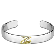 Alamode Reverse Two-Tone White Metal Bangle with Top Grade Crystal in Clear