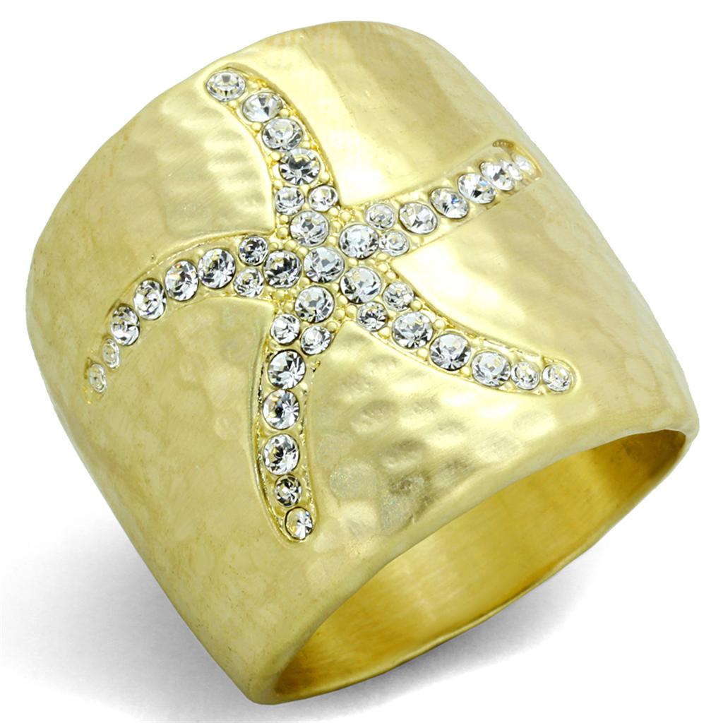 Alamode Gold & Brush Brass Ring with Top Grade Crystal in Clear