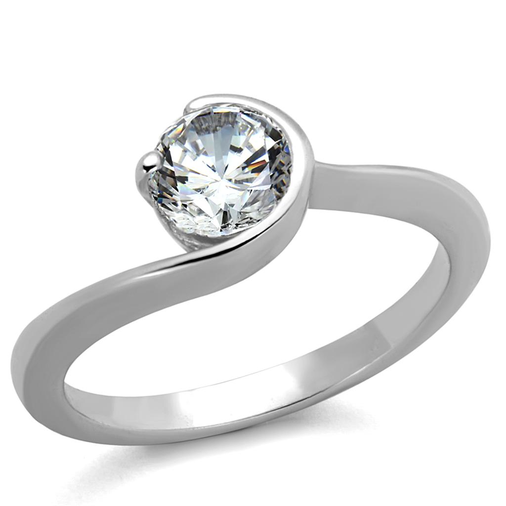 Alamode Rhodium Brass Ring with AAA Grade CZ in Clear