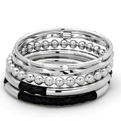 Alamode High polished (no plating) Stainless Steel Bangle with AAA Grade CZ in Clear