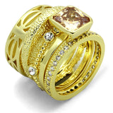 Alamode Gold Brass Ring with AAA Grade CZ in Champagne