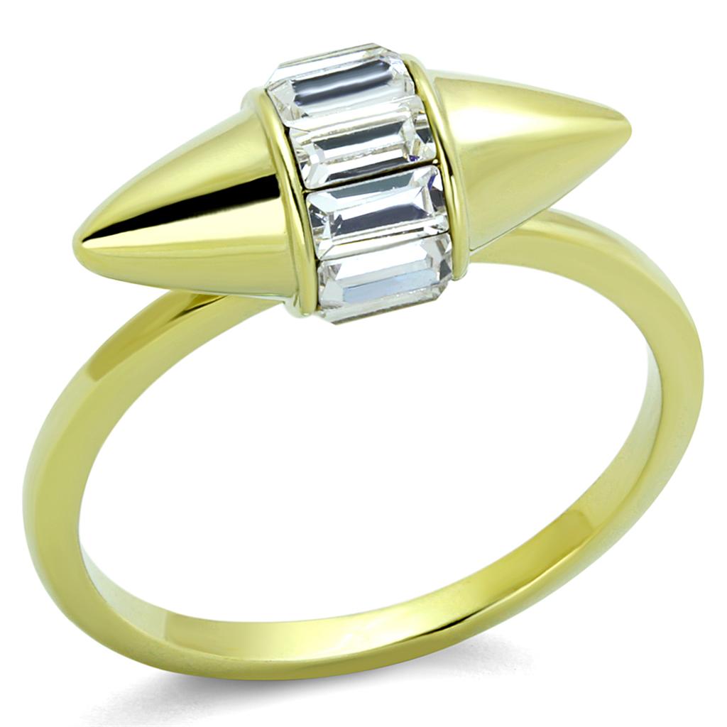 Alamode Gold Brass Ring with Top Grade Crystal in Clear