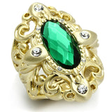 Alamode Gold & Brush Brass Ring with Synthetic Synthetic Glass in Emerald