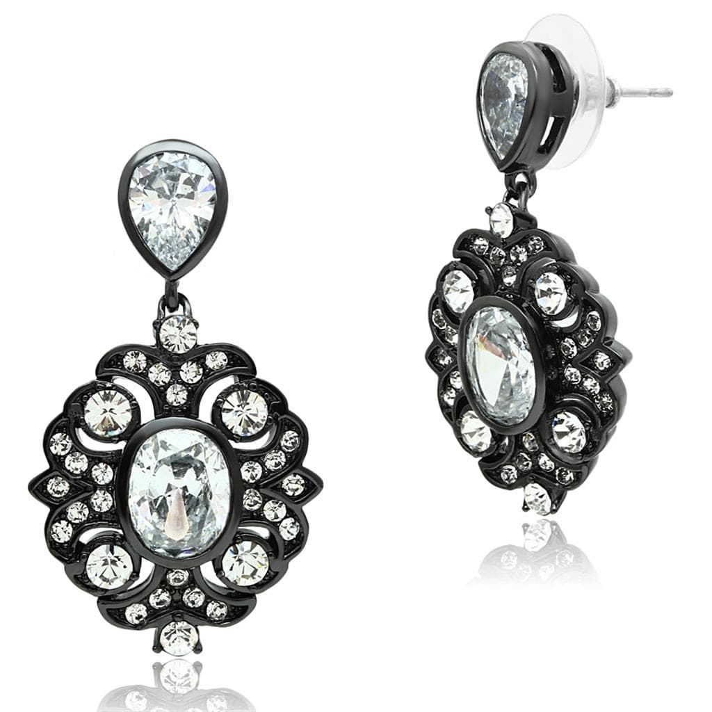 Alamode Ruthenium Brass Earrings with AAA Grade CZ in Clear - Alamode