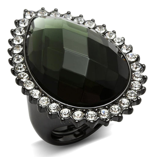 Alamode Ruthenium Brass Ring with Synthetic Synthetic Glass in Black Diamond - Alamode