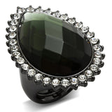 Alamode Ruthenium Brass Ring with Synthetic Synthetic Glass in Black Diamond