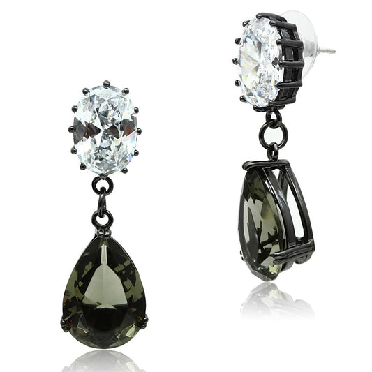 Alamode Ruthenium Brass Earrings with Synthetic Synthetic Glass in Black Diamond - Alamode