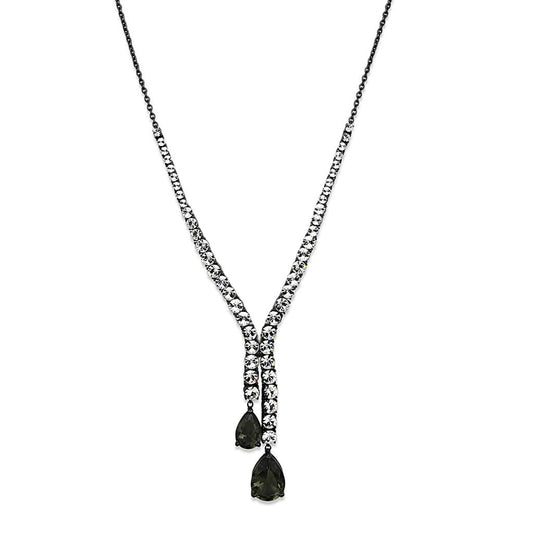 Alamode Ruthenium Brass Necklace with Synthetic Synthetic Glass in Black Diamond - Alamode