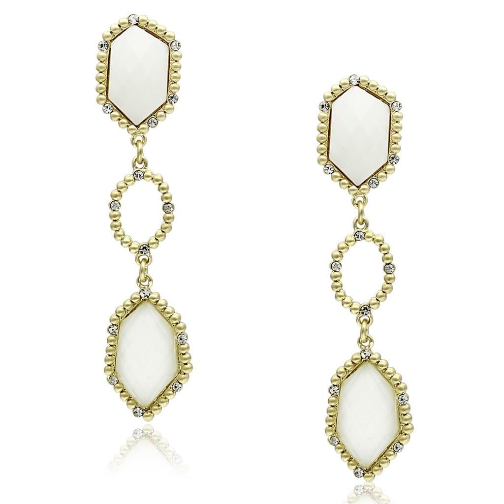 Alamode Gold & Brush Brass Earrings with Synthetic Synthetic Stone in Clear