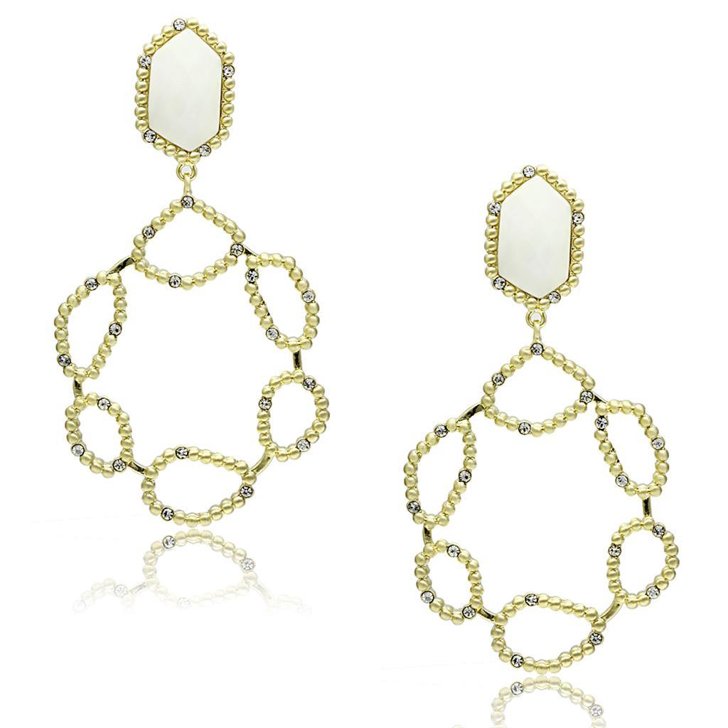 Alamode Gold & Brush Brass Earrings with Synthetic Synthetic Stone in White