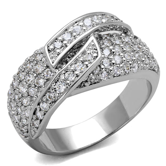 Alamode Rhodium Brass Ring with AAA Grade CZ in Clear