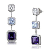 Alamode Rhodium Brass Earrings with AAA Grade CZ in Amethyst - Alamode