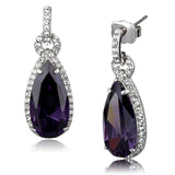 Alamode Rhodium Brass Earrings with AAA Grade CZ in Amethyst - Alamode