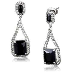 Alamode Rhodium Brass Earrings with AAA Grade CZ in Jet