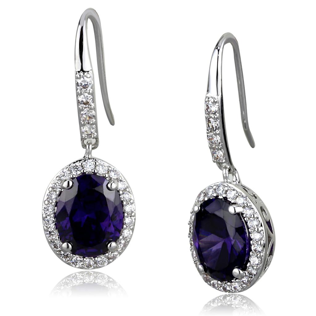 Alamode Rhodium Brass Earrings with AAA Grade CZ in Amethyst