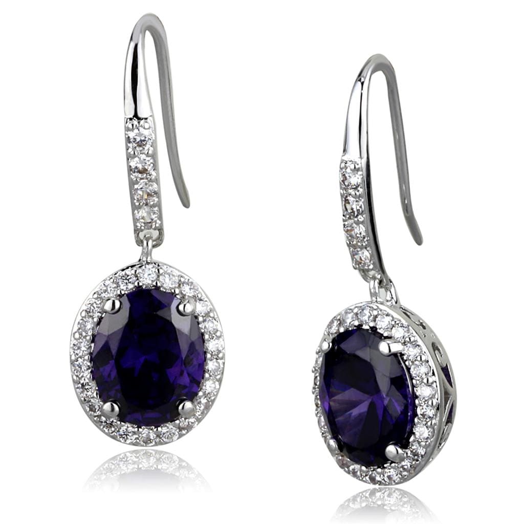 Alamode Rhodium Brass Earrings with AAA Grade CZ in Amethyst - Alamode