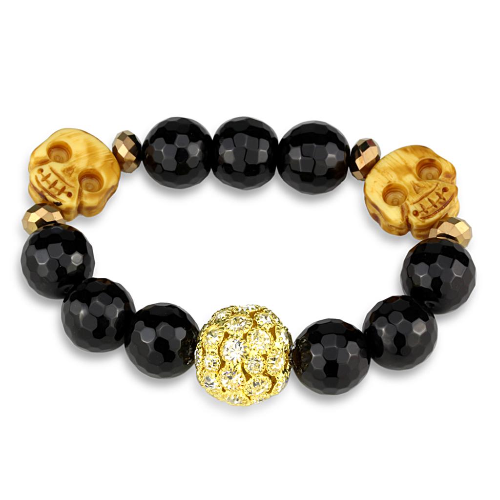 Alamode Gold Brass Bracelet with Synthetic Onyx in Jet