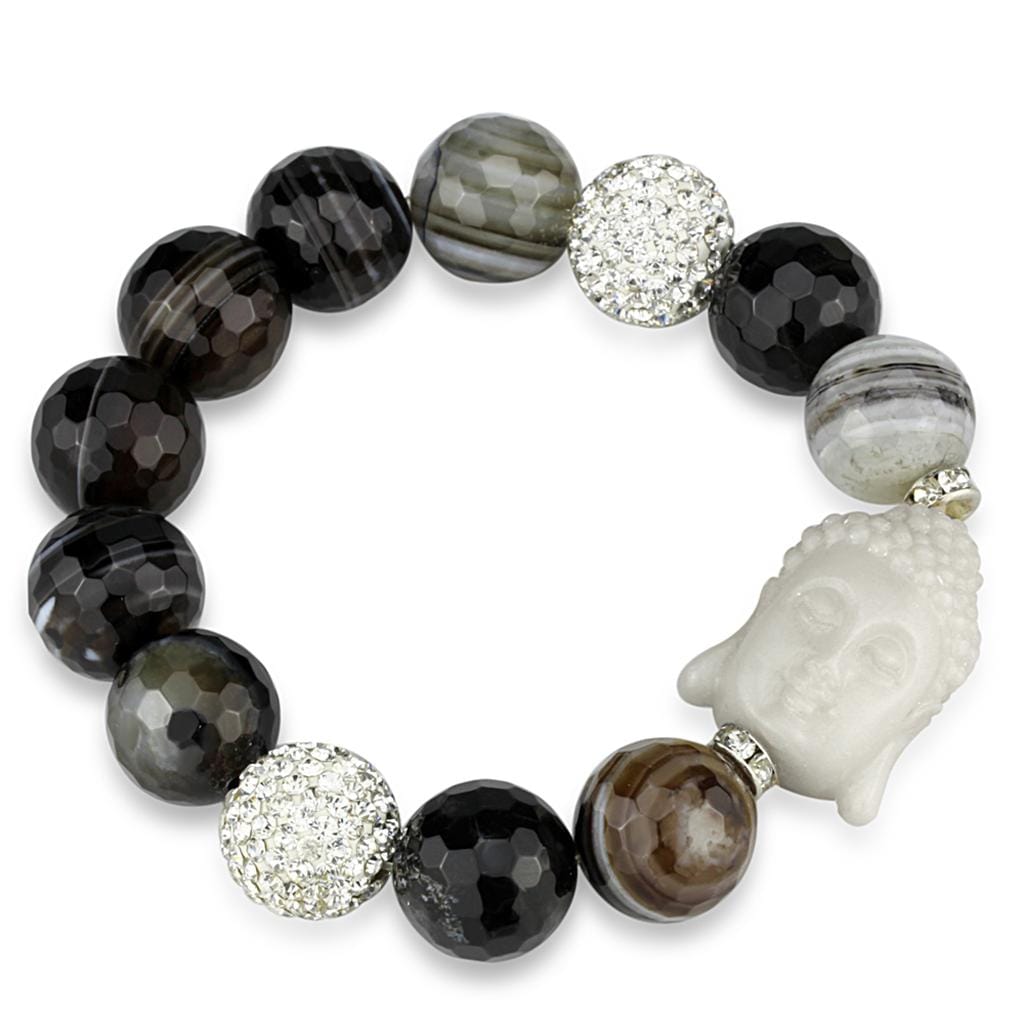 Alamode Rhodium Brass Bracelet with Synthetic Onyx in Multi Color - Alamode