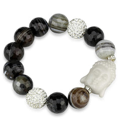 Alamode Rhodium Brass Bracelet with Synthetic Onyx in Multi Color