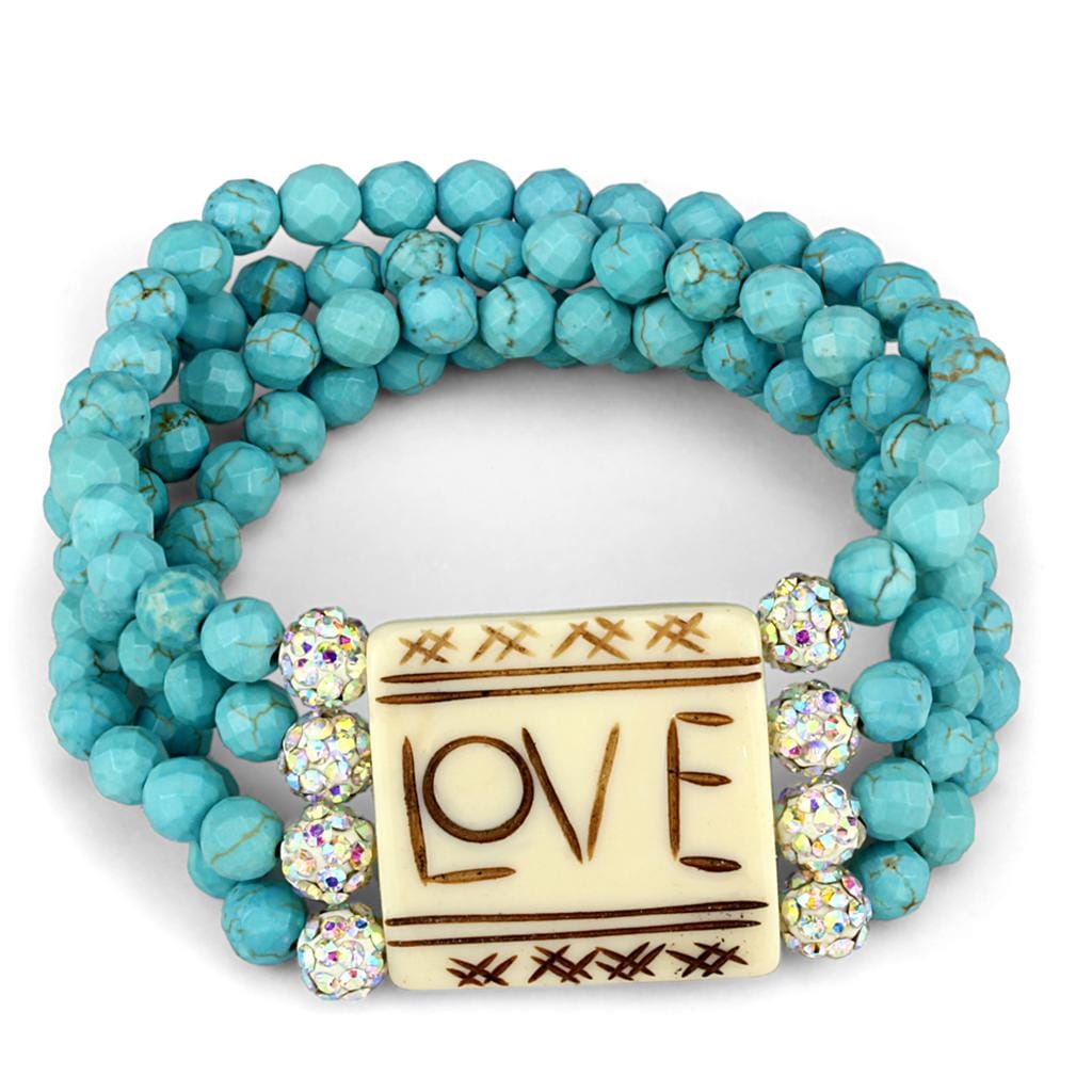 Alamode No Plating Brass Bracelet with Synthetic Glass Bead in Sea Blue - Alamode