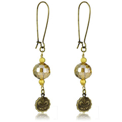 Alamode Antique Copper White Metal Earrings with Synthetic Glass Bead in Champagne