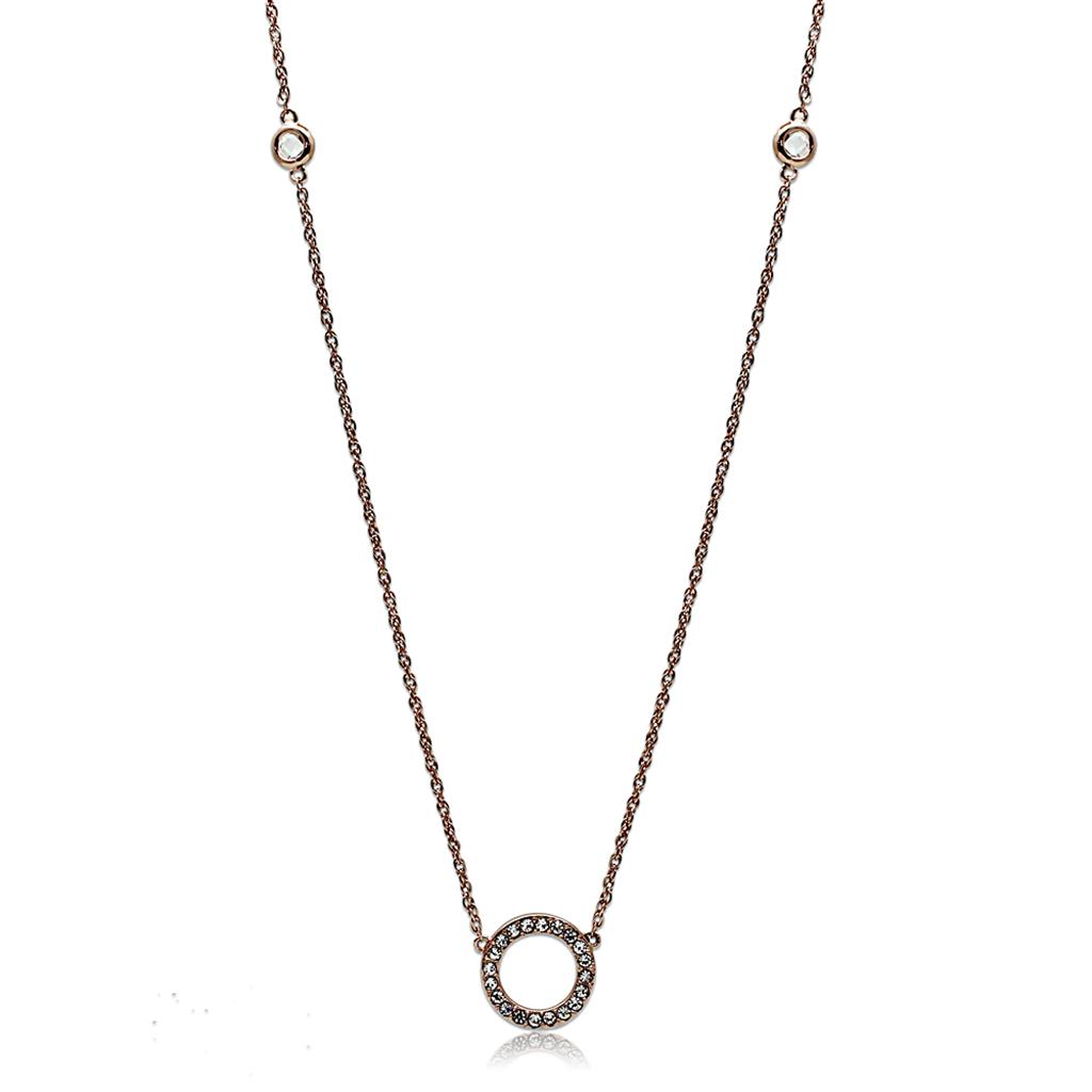 Alamode Rose Gold Brass Necklace with AAA Grade CZ in Clear