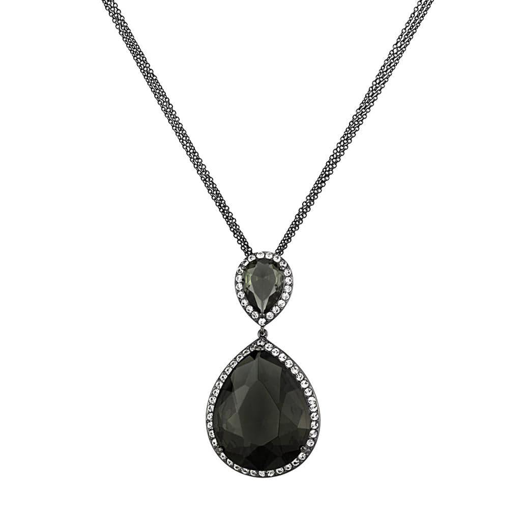 Alamode TIN Cobalt Black Brass Chain Pendant with Synthetic Synthetic Glass in Black Diamond - Alamode