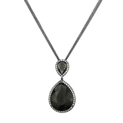 Alamode TIN Cobalt Black Brass Chain Pendant with Synthetic Synthetic Glass in Black Diamond