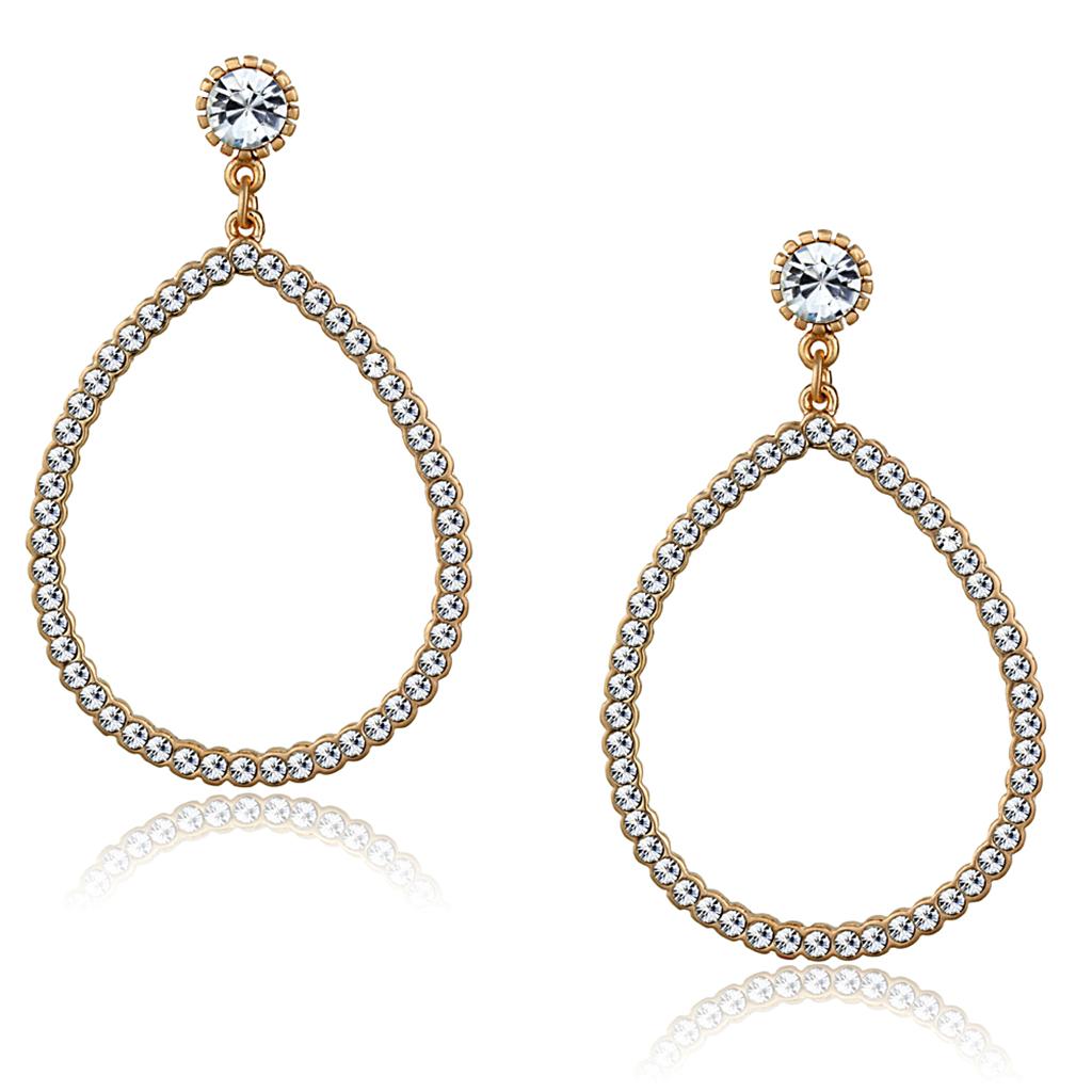 Alamode Rose Gold Brass Earrings with Top Grade Crystal in Clear