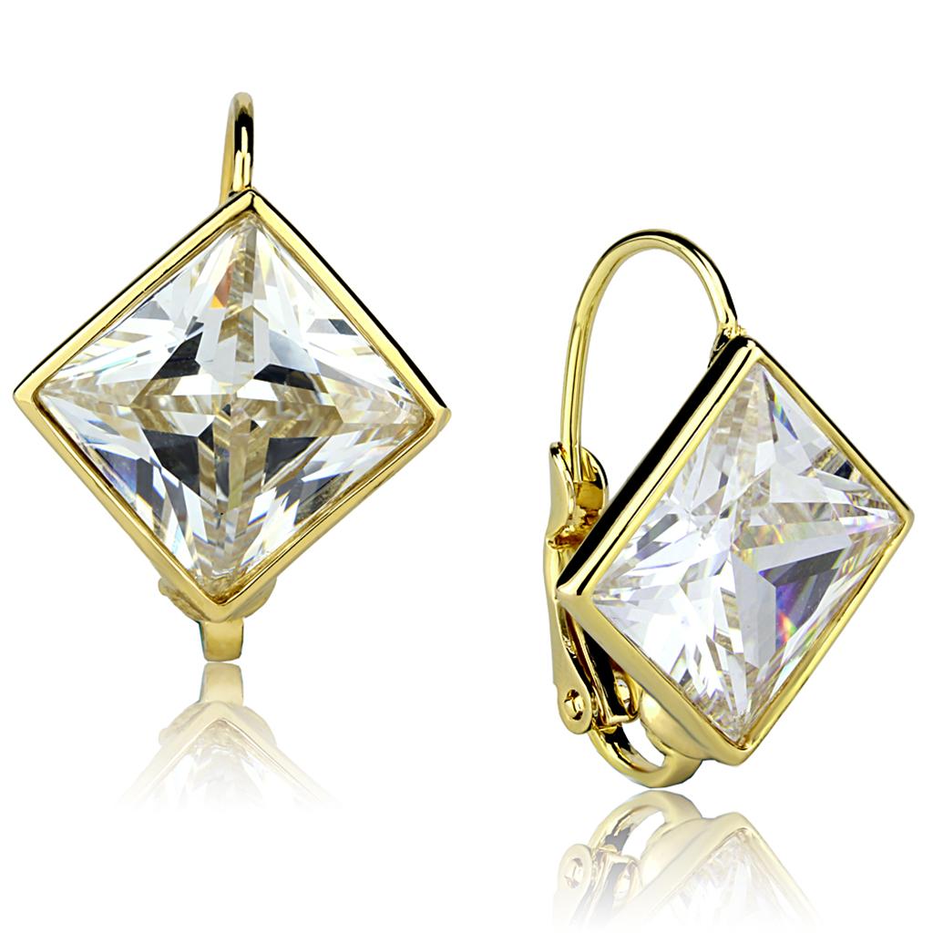 Alamode Gold Brass Earrings with AAA Grade CZ in Clear