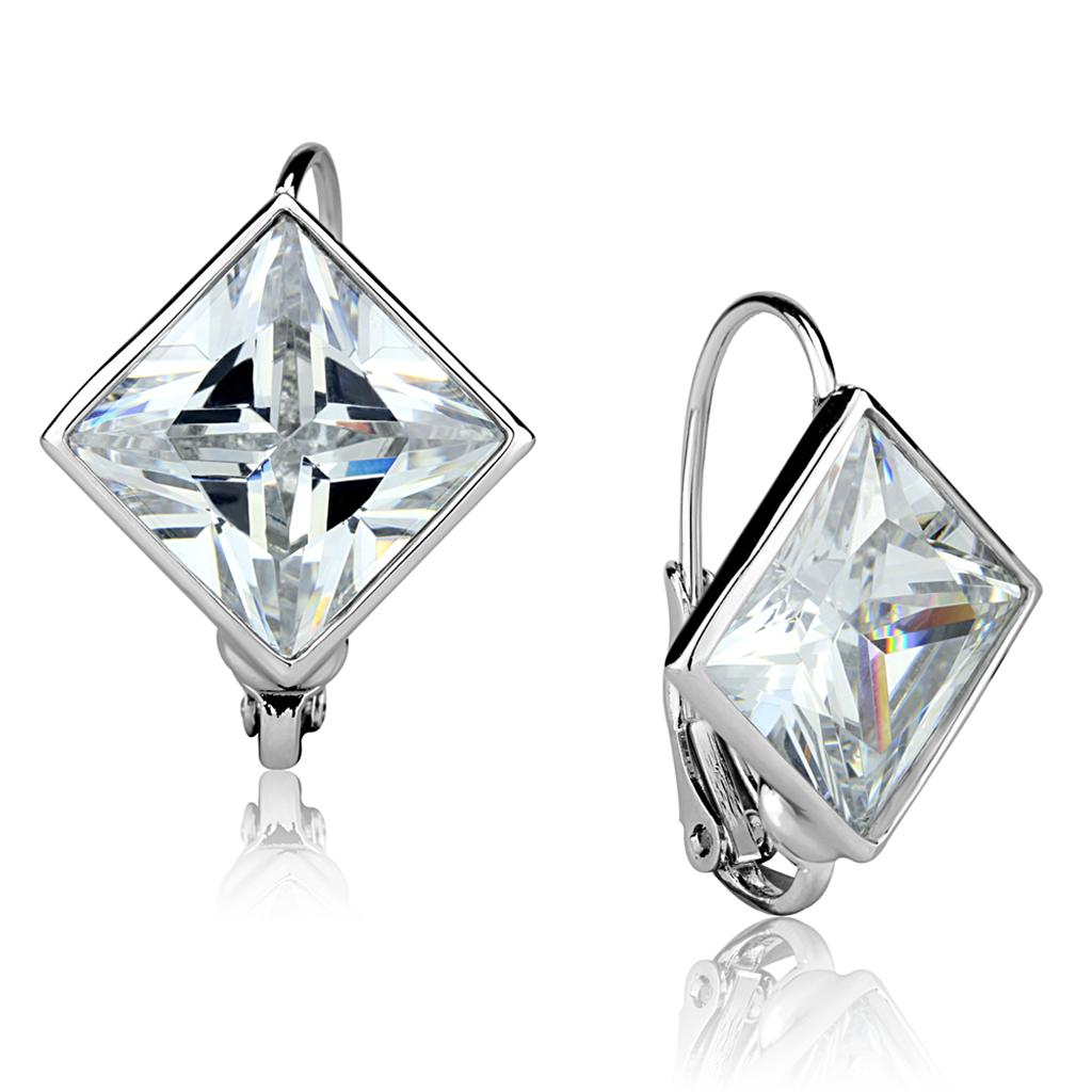 Alamode Rhodium Brass Earrings with AAA Grade CZ in Clear