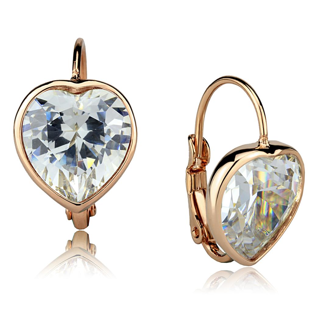 Alamode Rose Gold Brass Earrings with AAA Grade CZ in Clear