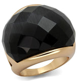 Alamode Rose Gold Brass Ring with Synthetic Cat Eye in Jet - Alamode