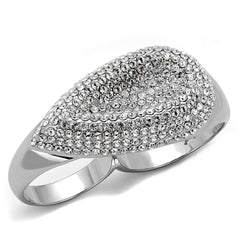 Alamode Rhodium Brass Ring with Top Grade Crystal in Clear