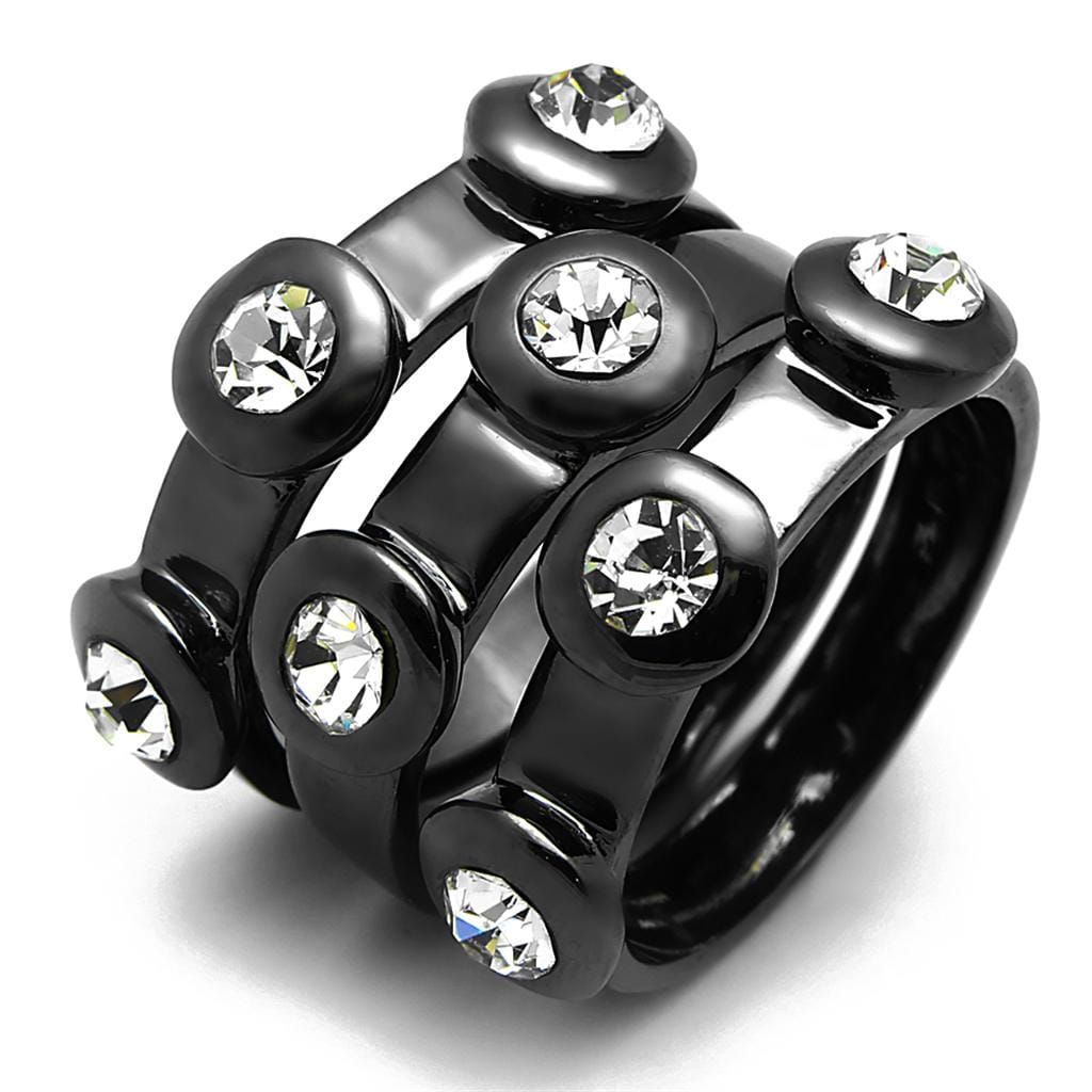 Alamode TIN Cobalt Black Brass Ring with Top Grade Crystal in Clear - Alamode