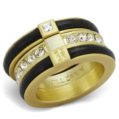 Alamode Gold & Brush Brass Ring with Top Grade Crystal in Clear