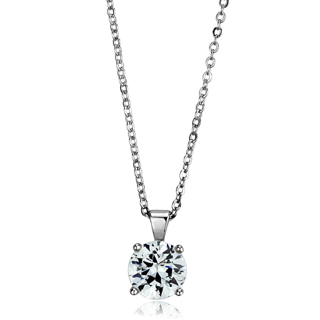 Alamode Rhodium Brass Chain Pendant with AAA Grade CZ in Clear - Alamode