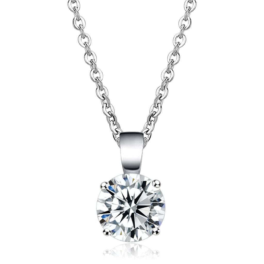 Alamode Rhodium Brass Chain Pendant with AAA Grade CZ in Clear - Alamode