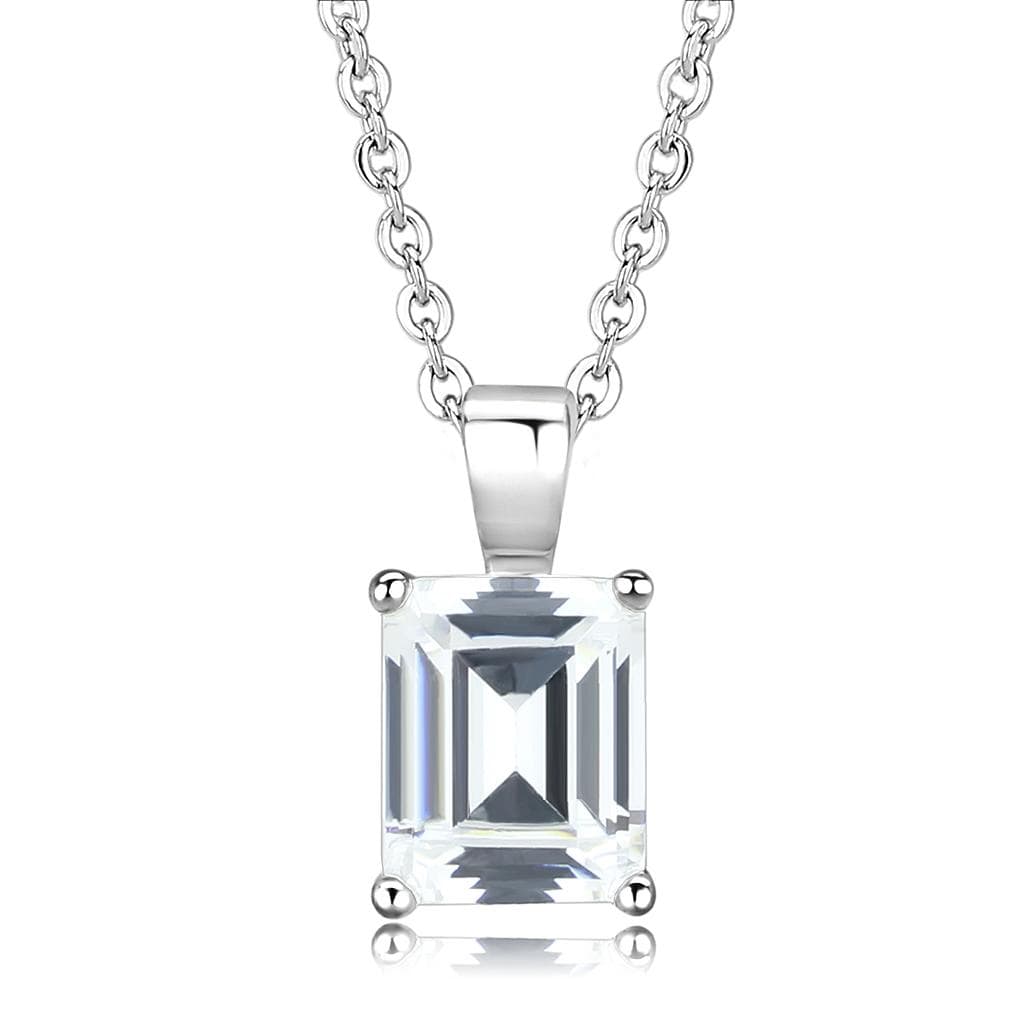 Alamode Rhodium Brass Chain Pendant with AAA Grade CZ in Clear - Alamode