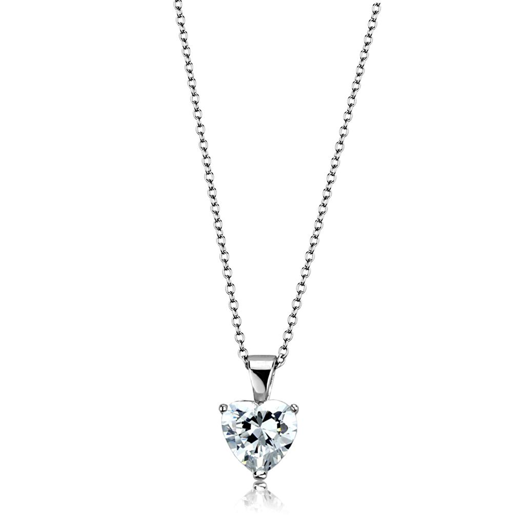 Alamode Rhodium Brass Chain Pendant with AAA Grade CZ in Clear