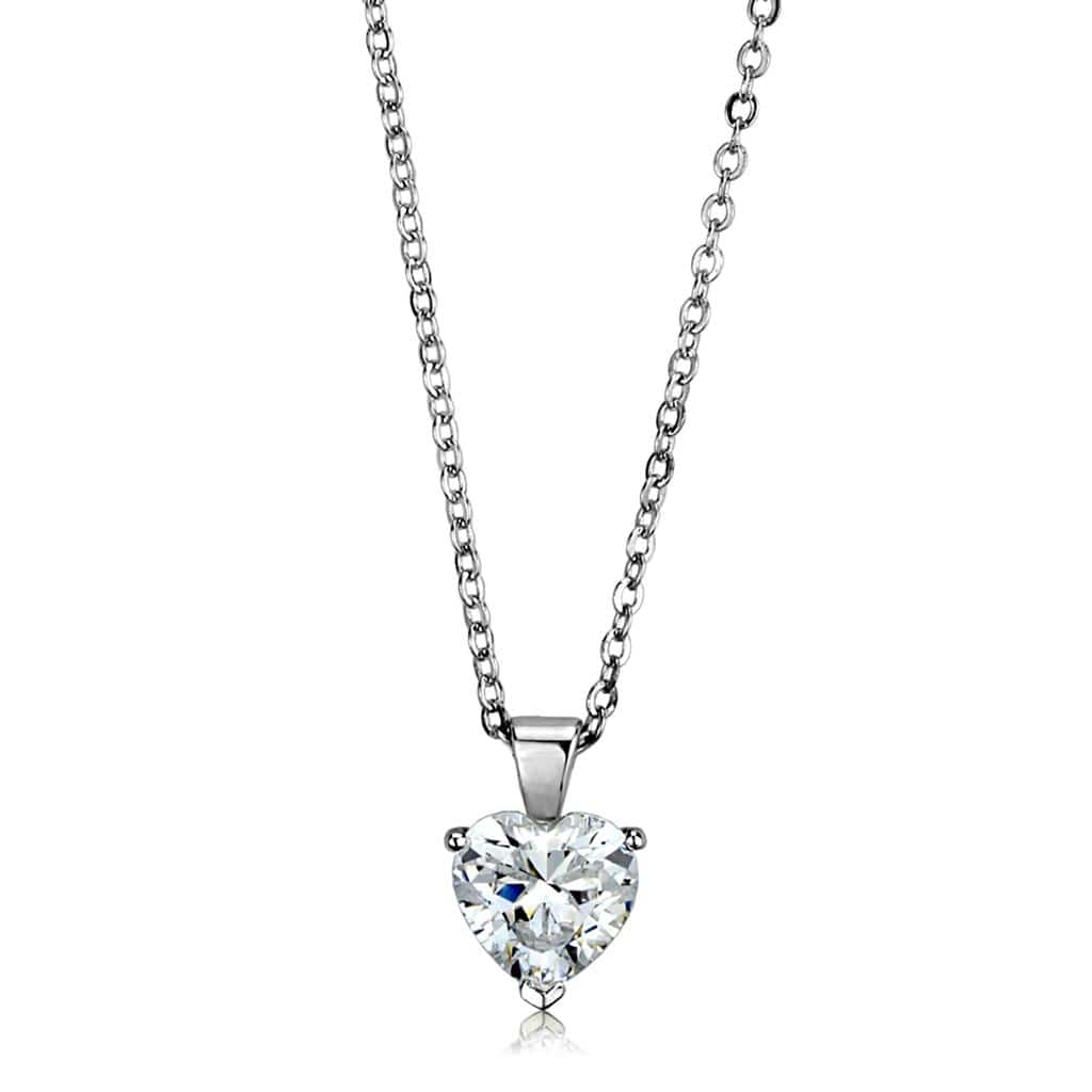 Alamode Rhodium Brass Chain Pendant with AAA Grade CZ in Clear - Alamode