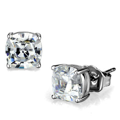 Alamode Rhodium Brass Earrings with AAA Grade CZ in Clear