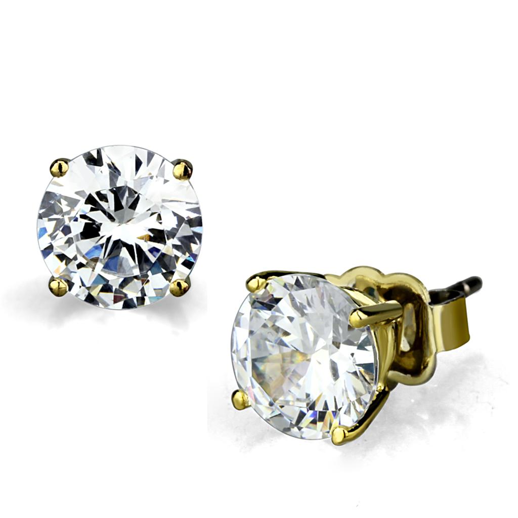 Alamode Gold Brass Earrings with AAA Grade CZ in Clear