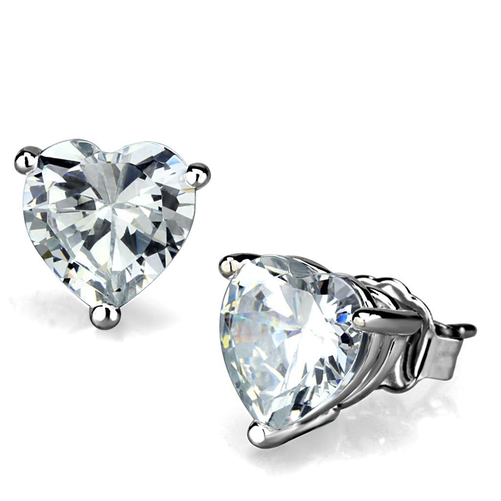 Alamode Rhodium Brass Earrings with AAA Grade CZ in Clear