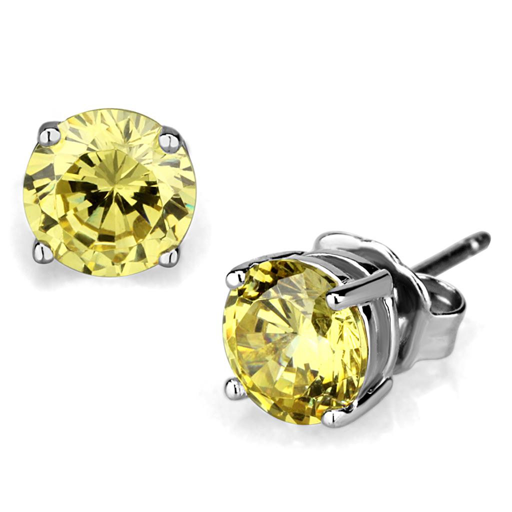 Alamode Rhodium Brass Earrings with AAA Grade CZ in Citrine Yellow