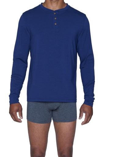 Wood Underwear deep space blue men's long sleeve henley - Flyclothing LLC